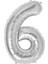 Gümüş Renk 6 Rakam Folyo Balon 34 Inç 76 cm 1 Adet 1