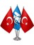 Masaüstü Selçuklu Devleti Bayrağı Türk Bayrağı Üçlü Krom Direk Masa Bayrak Seti 1