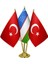 Masaüstü Özbekistan Bayrağı Türk Bayrağı Üçlü Pirinç Direk Masa Bayrak Seti 1
