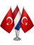 Masaüstü Hollanda Bayrağı Türk Bayrağı Üçlü Krom Direk Masa Bayrak Seti 1