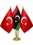 Masaüstü Libya Bayrağı Türk Bayrağı Üçlü Pirinç Direk Masa Bayrak Seti 1