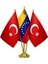 Masaüstü Venezuella Bayrağı Türk Bayrağı Üçlü Pirinç Direk Masa Bayrak Seti 1