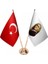 Masaüstü Atatürk Bayrağı Türk Bayrağı Ikili Pirinç Direk Masa Bayrak Seti 1