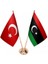 Masaüstü Libya Bayrağı Türk Bayrağı Ikili Pirinç Direk Masa Bayrak Seti 1