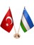 Masaüstü Özbekistan Bayrağı Türk Bayrağı Ikili Pirinç Direk Masa Bayrak Seti 1