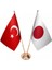 Masaüstü Japonya Bayrağı Türk Bayrağı Ikili Pirinç Direk Masa Bayrak Seti 1