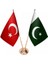 Masaüstü Pakistan Bayrağı Türk Bayrağı Ikili Pirinç Direk Masa Bayrak Seti 1
