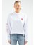 Beyaz Regular Fit Desenli Pamuklu Kapüşonlu Kadın Sweatshirt - SC0957 2