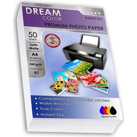 Dream Color Premium Satin Mat Fotoğraf Kağıdı 260 gr A4  50 Yaprak