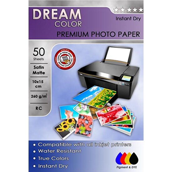 Dream Color Epson Yazıcılar Için Premium Satin Mat Fotoğraf Kağıdı 260 gr 10X15 50 Yaprak