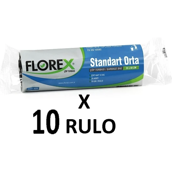 Florex Standart Orta Boy ( 55X60 cm ) Siyah Çöp Poşeti 10 Rulo 20*10=200 Adet