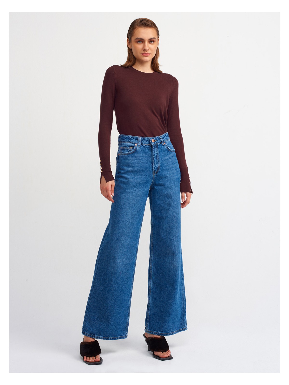 Dilvin 1267 Kol Manşeti Droplu Basic Kazak-Siyah - Görsel 5