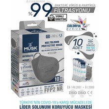 Musk Ffp2 Maske Antrasit Renk 10 Adet