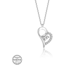 Gumush Swarovski Taşlı Gümüş Kalp Tektaş Kadın Kolye
