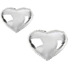 Dipak Gümüş Renk Parlak Kalp Şekil Folyo Balon 18 Inç / 2 Adet