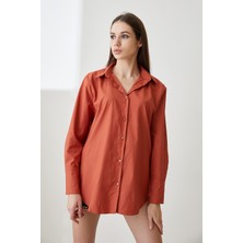Lime Moda Oversize Gömlek-Kiremit