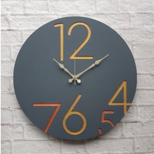 Markakanvas Antrasit Renk Üstüne Altın(Gold)-Bakır Rakam Renkli Yuvarlak Duvar Saati  Çap 50 cm