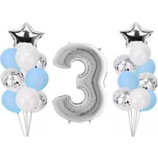 Dipak Mavi / Gümüş / Beyaz 3 Yaş Folyo Balon Seti