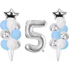 Dipak Mavi / Gümüş / Beyaz 5 Yaş Folyo Balon Seti