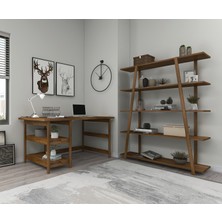 Softcity Doğal Ahşap Çalışma Masası Kitaplık Takım Ceviz Renk