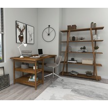 Softcity Doğal Ahşap Çalışma Masası Kitaplık Takım Ceviz Renk