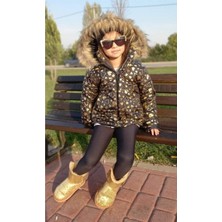 Quzucuk Kids Kız Çocuk Kışlık Kalp Figürlü Siyah Şişme Mont