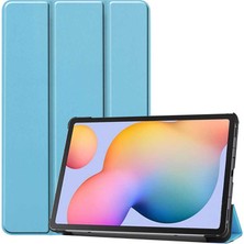 Case 4U Lenovo M10 Plus TB-X606F Kılıf Smart Cover Katlanabilir Standlı Tablet Akıllı Kapak Açık Mavi