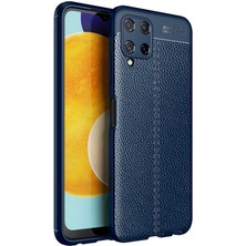 Caseart Samsung Galaxy M22 Kılıf Darbe Korumalı Deri Görünümlü Silikon Arka Kapak - Lacivert