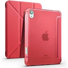 MobaxAksesuar Apple iPad Mini 6 8.3inç 2021 Kılıf Kalem Bölmeli Trifolding Case A2567 A2568 A2569 Kırmızı