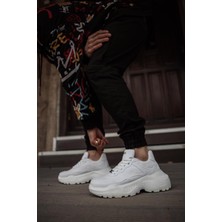 bklm Freyd Bağcıklı Kalın Yüksek Taban Beyaz Renk Rahat Erkek Sneaker