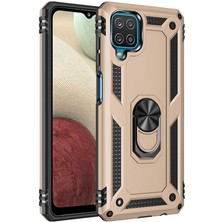 Case World Samsung Galaxy M22 ile Uyumlu Kapak Military Yüzüklü Stantlı Panzer Tank ile Uyumlu Kılıf - Gold
