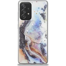 Case World Samsung Galaxy A52S ile Uyumlu Kapak Mermer Desenli Pop Socketli Silikon ile Uyumlu Kılıf - Mor