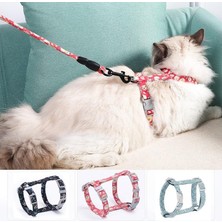 Technosmart Medium 3-6 kg Kedi Göğüs Tasması ve Gezdirme Seti Çiçekli Model Ayarlanabilir Pembe M