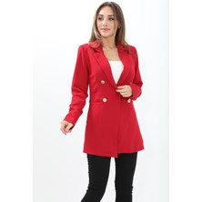 Vpr Moda Omuzları Vatkalı Önü Çıtçıtlı Atlas Kumaş Kadın Blazer Ceket