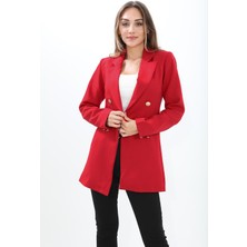 Vpr Moda Omuzları Vatkalı Önü Çıtçıtlı Atlas Kumaş Kadın Blazer Ceket