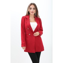 Vpr Moda Omuzları Vatkalı Önü Çıtçıtlı Atlas Kumaş Kadın Blazer Ceket