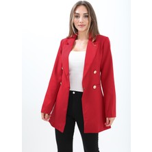 Vpr Moda Omuzları Vatkalı Önü Çıtçıtlı Atlas Kumaş Kadın Blazer Ceket