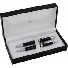 Steelpen 1711DT Çizgili Venüs Dolma Kalem + Tükenmez Kalem Seti Siyah