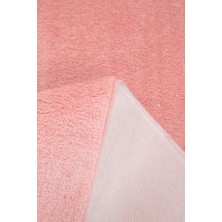 My Evilla Modern Dekoratif Halı Jel Kaymaz Taban Peluş Puffy Kalp Model Pembe Paspas Takımı 70X100-70X60