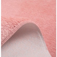 My Evilla Modern Dekoratif Halı Jel Kaymaz Taban Peluş Puffy Kalp Model Pembe Paspas Takımı 70X100-70X60