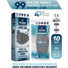 Musk KF94 Kore Tipi N95 Maske Antrasit Renk 10 Adet