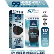 Musk KF94 Kore Tipi Ffp2 Maske Siyah Renk 10 Adet