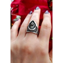 Fildişi Aksesuar Antik Gümüş Kaplama Ay Yıldız Şekilli El Yapımı Ayarlanabilir Yüzük