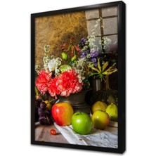 Tablosan Vazoda Çiçekler Çerçeveli Cam Tablo