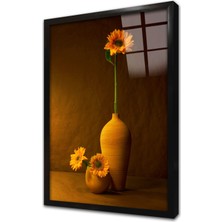 Tablosan Vazoda Sarı Ayçiçeği Çerçeveli Cam Tablo