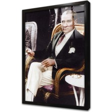 Tablosan Atatürk Türk Kahvesi ve Sigara Içerken Çerçeveli Cam Tablo