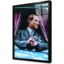 Tablosan Atatürkün Tren Camında Çerçeveli Cam Tablo