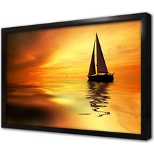 Tablosan Gün Batımında Yelkenli Çerçeveli Cam Tablo