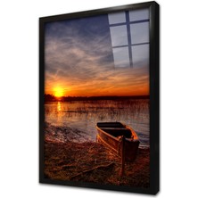 Tablosan Göl Kenarında Sandal Çerçeveli Cam Tablo