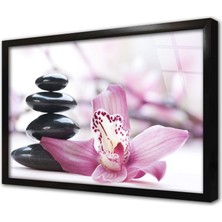 Tablosan Spa Taşları ve Orkide Çerçeveli Cam Tablo